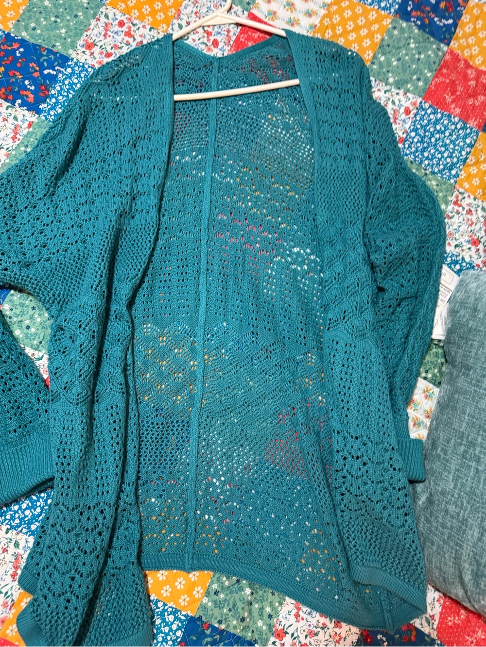 Teal Open-Knit Women’s Cardigan Sweater